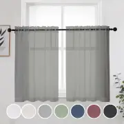 Short Grey Sheer Curtains 36 Inches 2 Panels Set - Light Filtering Kitchen Tiers