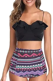 [Generic] Swim Shorts Woman Sexy Ladies Split Swimsuit Hard Printed Leaf Bikini Pack Bathing Suit Shorts