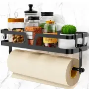 Taozun Paper Towel Holder with Shelf Kitchen Paper Holder Spice Rack Black Pa...