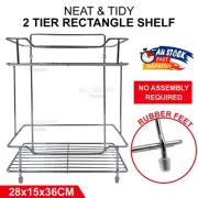 2 Tier Rectangle Shelf Chrome Bathroom Kitchen Storage Bath Shower Rubber Feet