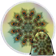 Peacock Feathers Mandala Beach Towel