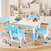 dainslef Toddler Table 4 Chair Set, Height Adjustable Kids Table Chair Set, Toddler Activity Table with Graffiti Tabletop, Plastic Play Table Craft Table for Nursery, Playroom,Ages 2-10