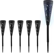 Relaxdays Solar Lamp Set of 6 Torch Design Garden Lighting with Light Effect H x D 41 x 7 cm with Ground Spike Black