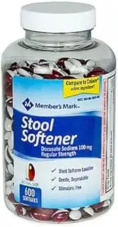 Member's Mark Stool Softener Regular Strength Docusate Sodium 100mg, 600 Softgels