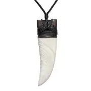Bovine Bone Necklace Wood Pendant Niho Shark Tooth Maori Style - 81stgeneration