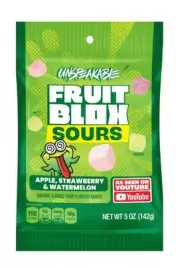 NEW! FRUIT BLOX SOURS UNSPEAKABLE APPLE STRAWBERRY WATERMELON, 5 OZ BAG