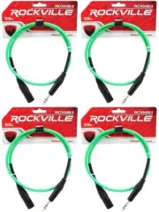 4 Rockville RCXMB3-G Green 3' Male REAN XLR to 1/4'' TRS Balanced Cables