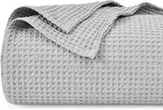 PHF 100% Cotton Waffle Blanket Double Size 150 x 200cm - Pre-Washed Soft Lightweight Throw Blanket for All Season - Perfect Blanket Layer for Couch Bed Sofa - Elegant Home Decoration Light Grey