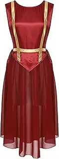 [Hedmy] Women's Praise Dance Dress Sleeveless Lace-up Sides Split Overlay Tunics Worship Liturgical Gowns