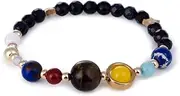 HOMEYU® Solar System Guardian Star Natural Stone Beads Bracelet Universe Galaxy The Eight Planets Bangle for Women Men