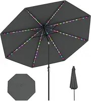 Costway 3 m Solar Patio Umbrella w/ 96 LED Lights, 9 Modes, Tilt Adjustment, Easy Crank, 8 Ribs, Vented Top, Outdoor Market Sunshade, Heavy-Duty Table Parasol for Backyard Poolside Deck Beach Lawn
