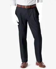 Dockers Men's Blue Relaxed Fit Pleated Stretch Khaki Pants Size 32Wx30L