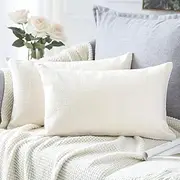 Artscope Cushion Covers Set of 2 Linen Decorative Square Pillowcases Pillow Covers 40x60cm for Home Decor Sofa Bedroom Car (Cream White, 16x24)