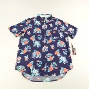 Star Wars Shirt Mens Medium Blue Floral Hawaiian Storm Troopers Aloha Button NEW