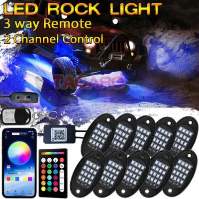 10 Pods RGB LED Rock Lights Kit Underbody Glow Neon Lamp Bluetooth Music Control