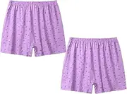 [XWSM] 2PCS 100% Cotton Women's Boxer Briefs Loose Shorts Underwear Panties Boyshorts Soft Undies For Seniors Middle Elderly Ladies