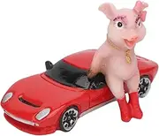 Cute Pig Statue, Mini Pig Figurine Red Sports Car Model Figurine, Resin Home Decor for Courtyard Indoor Decoration