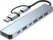 Aluminum 7 in 1 USB C Hub with USB 3.0, USB 2.0 Ports for MacBook Pro Air and More Devices(7 in 1-Port)