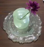 New, Unique, One Of A Kind, Vase And Plate Set, Lighted Without Cork Cap, Green