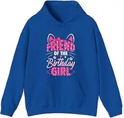 [X.Style] Friend of The Birthday Girl Cute Cat Ears Whiskers Paw Prints Matching Party Outfit Gift Hoodie for Adults Hooded Neck Long Sleeve Pullover Royal M