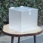 Frosted Acrylic Card Money Box with Lock Cube Shaped for Wedding Decoration
