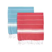 Nicola Spring Turkish Cotton Towels - Blue / Red - Set Of 2