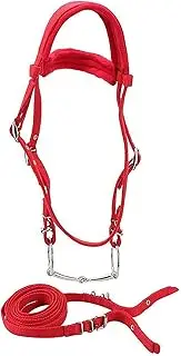 Horse Snaffle Bridle with Rein Red Adjustable Horse Halter Harness Horse Headstalls horse bit with Soft Cushion for Horse (Small, Red)