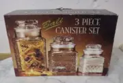 1998 Bali 3 Piece Canister Set Glass Kitchen W/Lids New W/Box