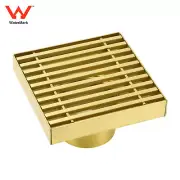 Square 100mm SMART Strip Floor Drain Shower Grate Bathroom Kitchen Brushed Gold