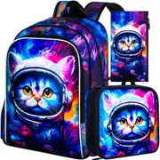 3 Piece Space Cat Backpack Set For Boys 16 Inch Elementary School