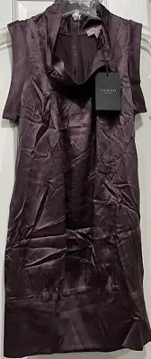 $245 NWT TED BAKER LONDON DANAUS DEEP COWL NECK DRESS SIZE: 0 TB / 2 US