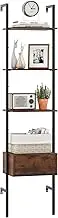 Giantex 5-Tier Ladder Bookcase with Drawer, Tall Wall-Mounted Bookshelf with Metal Frame, Industrial Open Display Shelf Storage Organizer for Living Room, Study, Home Office, Rustic Brown