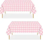 2pack Pink Gingham Checkered Table Cloth Party,137*274cm Wipe Clean Checkered PVC TableCloth Plaid Tablecloth Rectangular Pink Disposable Table Cover for Parties BBQ Picnic Birthday Wedding