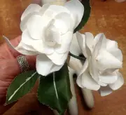 vintage linen silk white double gardenia leaves made in Czechoslovakia 1 spray