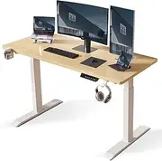 USOR Electric Standing Desk Adjustable Height 120cm x 60cm Computer Desk Sit Stand Ergonomic Home Office Desk Memory Preset Table with Whole-Piece Desktop (White Frame + Oak Desktop)