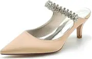 [Minishion] Womens Formal Shoes for Wedding Low Heel Pointed Toe Party Prom Pumps Mule with Rhinestones BR039