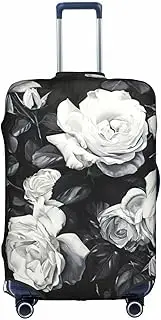 [Pvinnk] Black White Rose Print Protective Luggage Cover Elastic Washable Suitcase Protector Travel Gear Protector, White, Medium