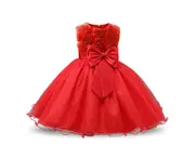 Dadawen Girl Sleeveless Lace 3D Flower Tutu Holiday Princess Wedding Dresses-Red