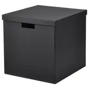 TJENA storage box with lid, black, 32x35x32 cm