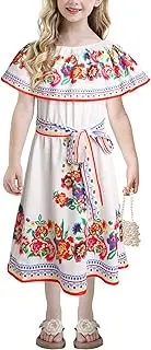 [ACOSAP] Mexican Dress for Girls Cinco De Mayo Fiesta Dresses Summer Floral Sundress for Toddler Kids Girls, White, 3-4 Years