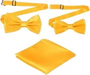 [uxcell] Bow Tie for Men, Adjustable Bow Ties with Pocket Square Solid Color Triple Fold Pre-tied Bow Ties Sets for Wedding, Parties, Dinner, and Business (Gold, 2Size)
