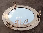 Nagina International, 17" Large Brass Porthole Nautical Maritime Boat Ship Porthole Window Wall Mirror