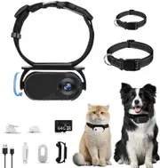 Cat Camera Collar,64GB Upgrade 360 Degree Rotating Dog Collar Camera 1080P HD,Video Records Indoor Outdoor Action DC for Pets-Black