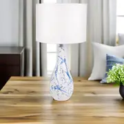Riley Classic Tear-Drop Ceramic Table Lamp - White with Blue Accents, Fabric Shade, 250mm High, PL0085