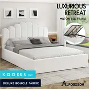 ALFORDSON Bed Frame Queen Double King Single Gas Lift Storage Leather Boucle King - Boucle White