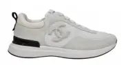 Chanel 22P Classic White Black Suede CC Lace Up Flat Runner Trainer Sneaker 39.5