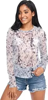 [ODAWA] Floral Watercolor Long Sleeve Sheer Blouse Sheer Mesh Tee Shirts Top Workout Tops Hoodies