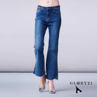 【GLORY21】速達-網路獨賣款-側鉚釘喇叭牛仔褲(藍色)