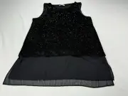 ✅NWOT ✅Joan Vass Tunic Top Blouse ✅Black ✅Sparkle ✅Chiffon Hem ✅Sleeveless ✅ L