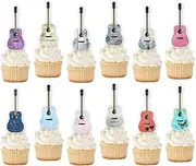 24 Pcs Guitar Cupcake Toppers,Retro Rock Music Theme Guitar Party Cake Cupcake Toppers Photo Booth Props Cake Decoration for Musician Music Lover Rock Music Baby Shower Birthday Party Supplies